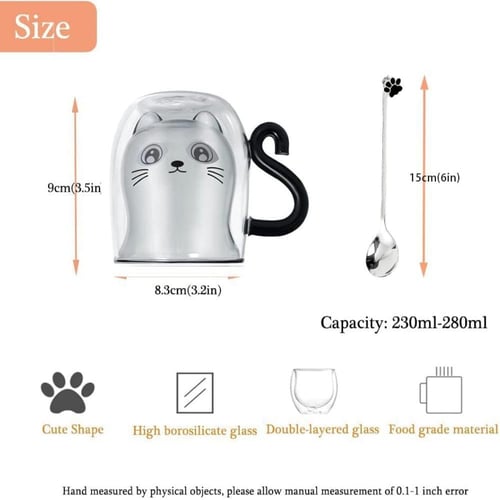 كوب زجاجي معزول بجدار مزدوج وبتصميم قط للاسبريسو و...