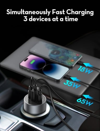 راف باور - شاحن سيارة بقوة 100 واط بمنفذين تايب سي...