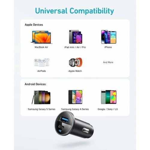 انكر - شاحن سيارة بمنفذ تايب سي و منفذ يو اس بي بق...