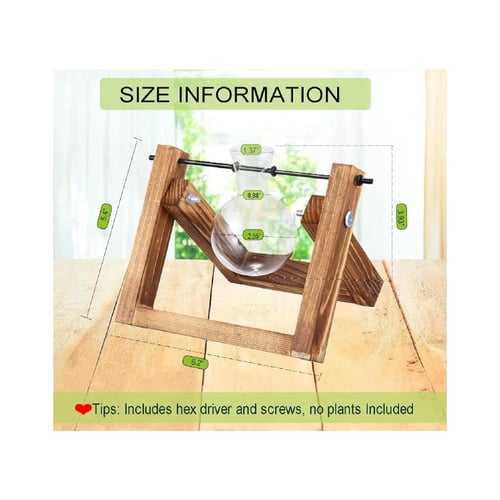 ديكور - وعاء زجاجي لسطح المكتب مع حامل خشبي