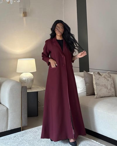 عباية بليزر مبطن كتان عنابي