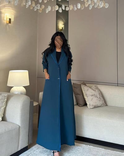 عباية بليزر مبطن كتان تركواز