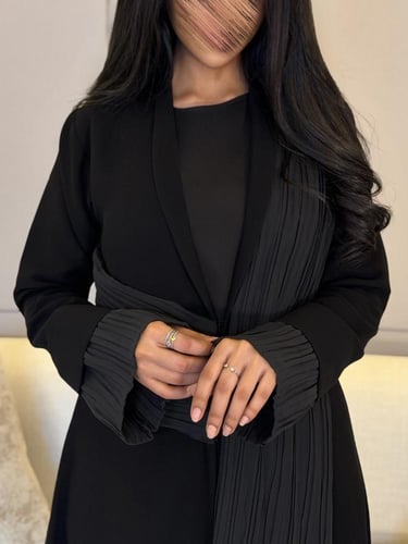 عباية كريب كوبا اسود مع شيفون مكسر " صيفية "