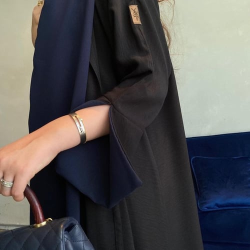 عباية لنن امريكي اسود ، الكم مبطن كحلي ، قصة كلوش.