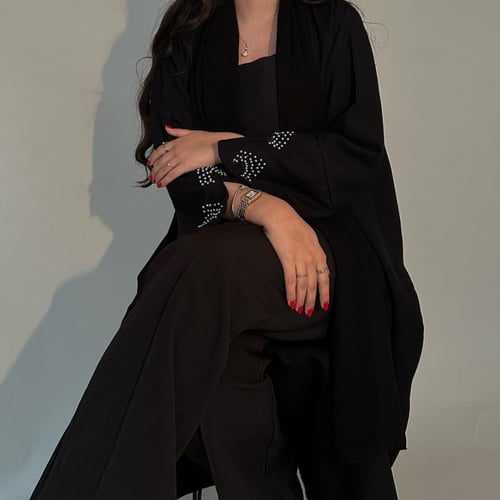 عباية قصة عادية اسود مع لولو القماش كتان