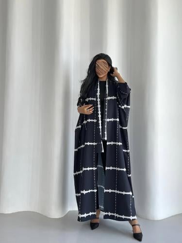 عباية كريب كحلي غامق نص بشت