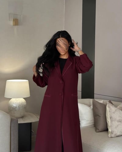 عباية بليزر مبطن كتان عنابي