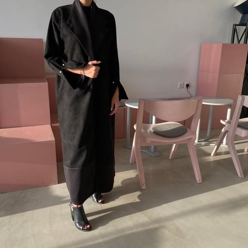 عباية شتوية شامواه أسود - فروة