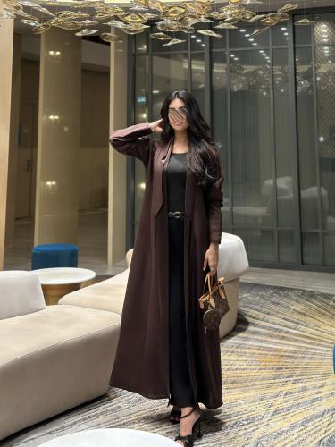 عباية كتان بني مع تفته خفيف