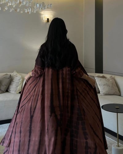 عباية نص كلوش شيفون مبطن بني