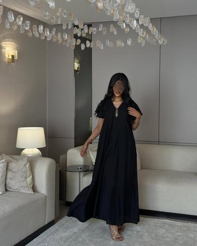 فستان كلوش مناسب تحت العبايه ، حرير مغسول هندي