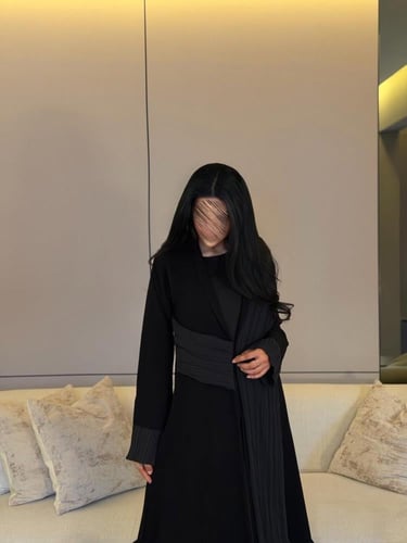 عباية كريب كوبا اسود مع شيفون مكسر " صيفية "