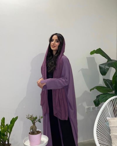 عباية لنن امريكي نص بشت بنفسجي فاتح