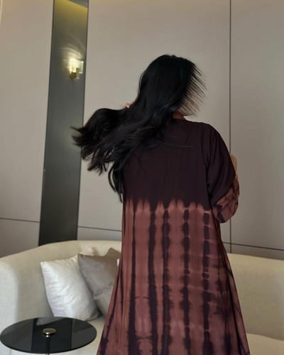 عباية نص كلوش شيفون مبطن بني