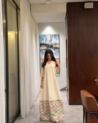 جلابيه لنن هندي مع تطريز هندي