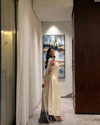 جلابية لنن هندي سكري مع تطريز هندي نساء