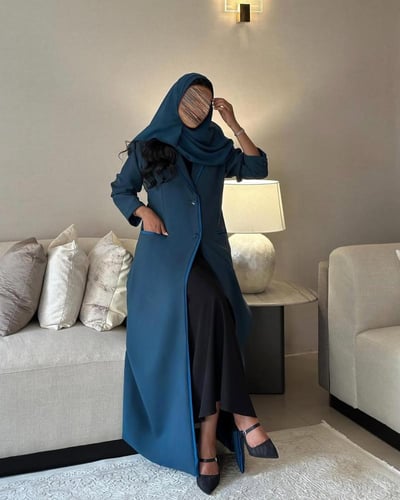 عباية بليزر مبطن كتان تركواز