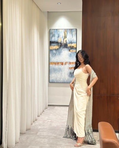 جلابية لنن هندي سكري مع تطريز هندي نساء