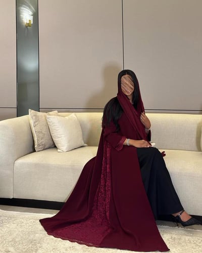 عباية كريب اندونيسي مع دانتيل مبطن شيفون القصة كلو...