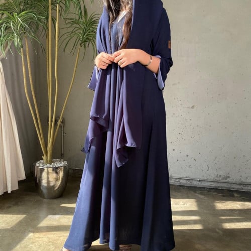 عباية لنن امريكي كحلي ، الكم مبطن سماوي ، قصة كلوش