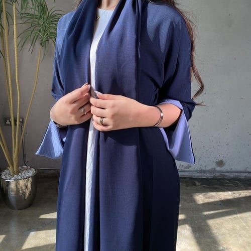 عباية لنن امريكي كحلي ، الكم مبطن سماوي ، قصة كلوش