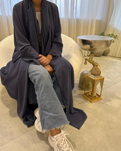 عباية لنن امريكي نص بشت رمادي