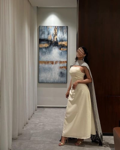 جلابية لنن هندي سكري مع تطريز هندي نساء