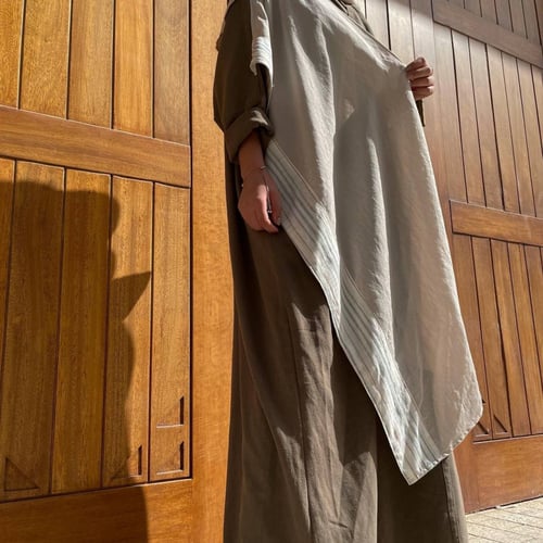 عباية لنن تركي زيتي + طرحة من اللنن الهندي