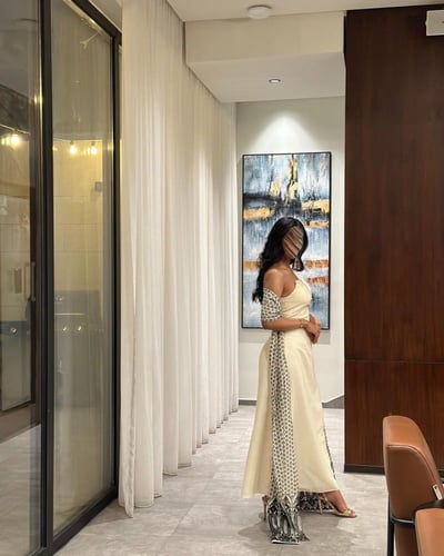 جلابية لنن هندي سكري مع تطريز هندي نساء