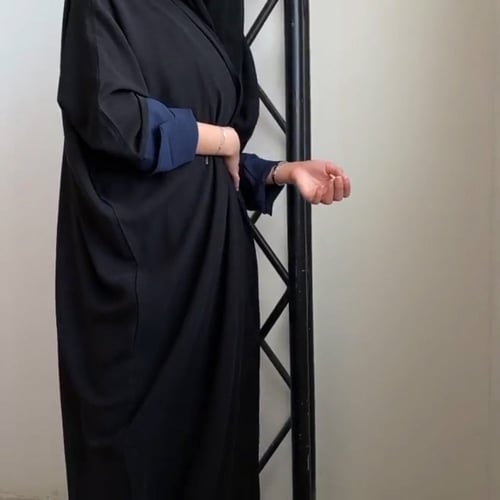 عباية لنن امريكي اسود مع كم كحلي , نص بشت