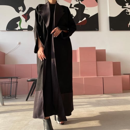 عباية شتوية شامواه أسود - فروة