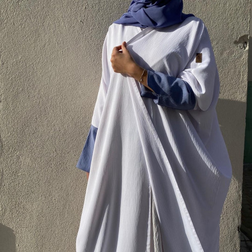 عباية لنن امريكي ابيض كم ازرق ، نص بشت