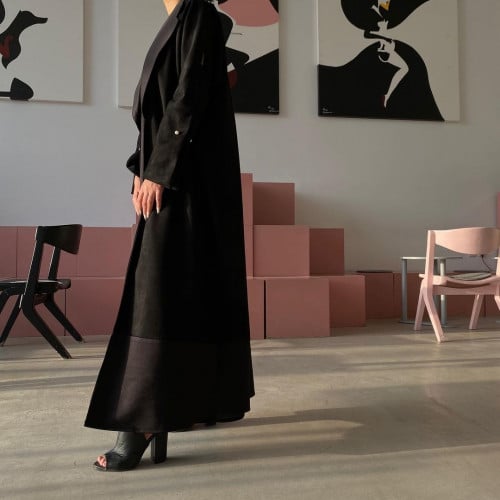 عباية شتوية شامواه أسود - فروة