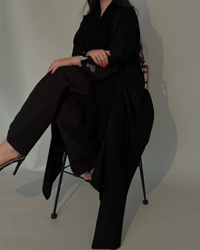 عباية قصة عادية اسود مع لولو القماش كتان