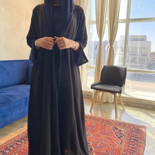 عباية لنن امريكي اسود ، الكم مبطن كحلي ، قصة كلوش.