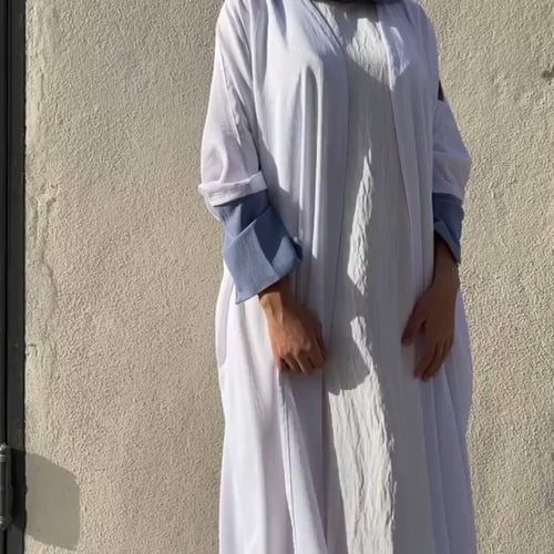 عباية لنن امريكي ابيض كم ازرق ، نص بشت