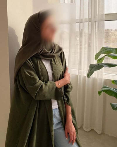 عباية لنن أمريكي زيتي غامق , نص بشت