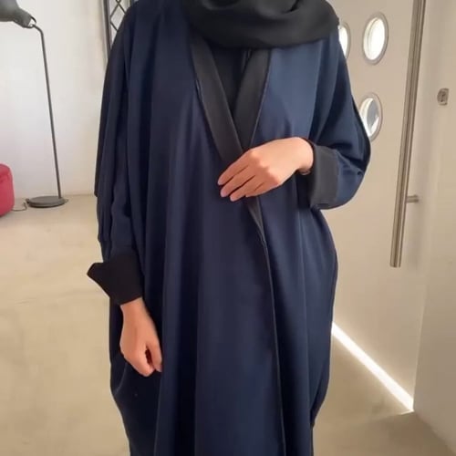 عباية دبل فيس قماش لنن امريكي اسود مع كحلي، نص بشت