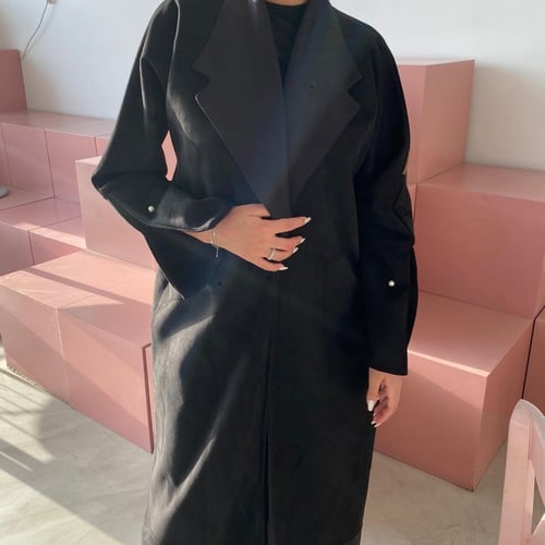 عباية شتوية شامواه أسود - فروة