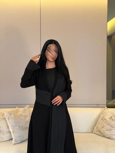 عباية كريب كوبا اسود مع شيفون مكسر " صيفية "