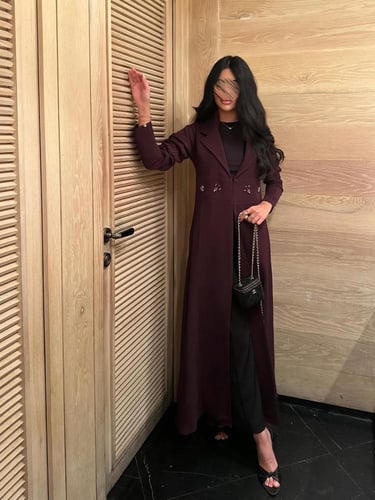 عباية كريب لون بنفسجي مع كرستال قصة نص كلوش