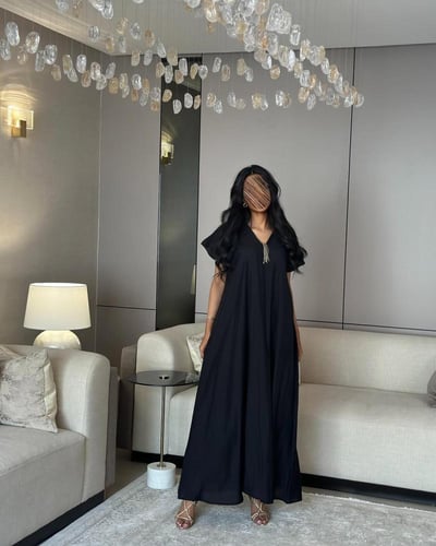 فستان كلوش مناسب تحت العبايه ، حرير مغسول هندي