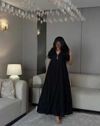 فستان كلوش مناسب تحت العبايه ، حرير مغسول هندي