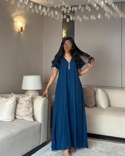 فستان كلوش مناسب تحت العبايه ، حرير مغسول هندي