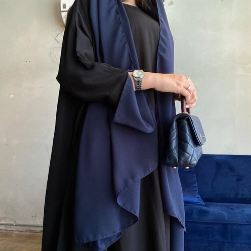 عباية لنن امريكي اسود ، الكم مبطن كحلي ، قصة كلوش.