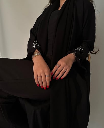 عباية قصة عادية اسود مع لولو القماش كتان