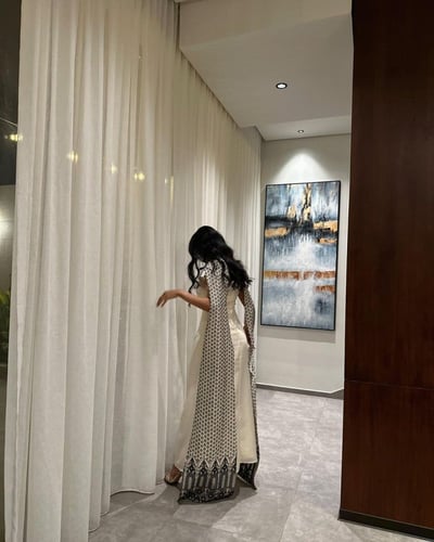 جلابية لنن هندي سكري مع تطريز هندي نساء