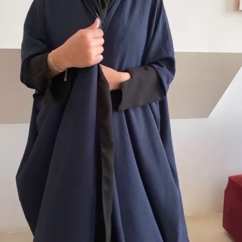 عباية لنن امريكي كحلي مع كم اسود ، نص بشت