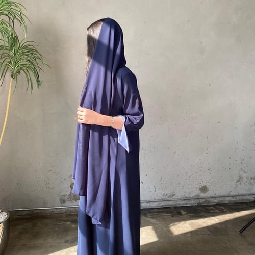 عباية لنن امريكي كحلي ، الكم مبطن سماوي ، قصة كلوش