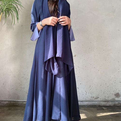 عباية لنن امريكي كحلي ، الكم مبطن سماوي ، قصة كلوش